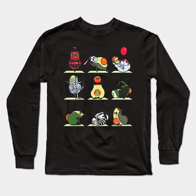 Avocado Yoga Halloween Monsters Long Sleeve T-Shirt by huebucket